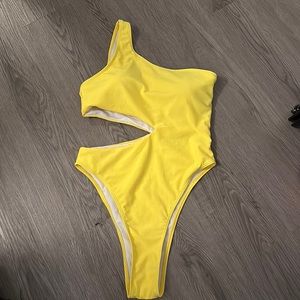 Yellow Cutout One Shoulder One Piece Swimsuit